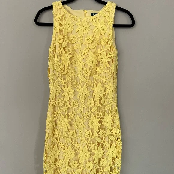 Ralph Lauren yellow lace fitted dress size 2
